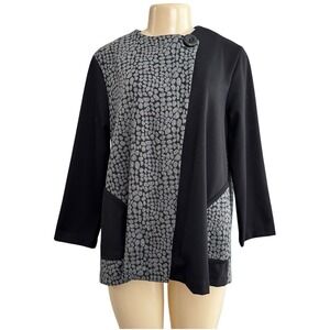 NEW Yushi Oversized Jacket Black Charcoal Pebble‎ Print Boho Lagenlook USA S